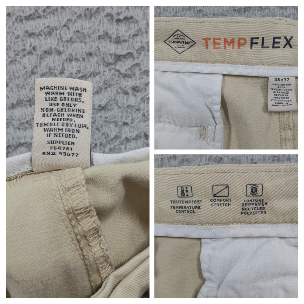 St. John's Bay Chino Pants Men's 38x32 TempFlex Comfort Stretch Khaki - Picture 6 of 12